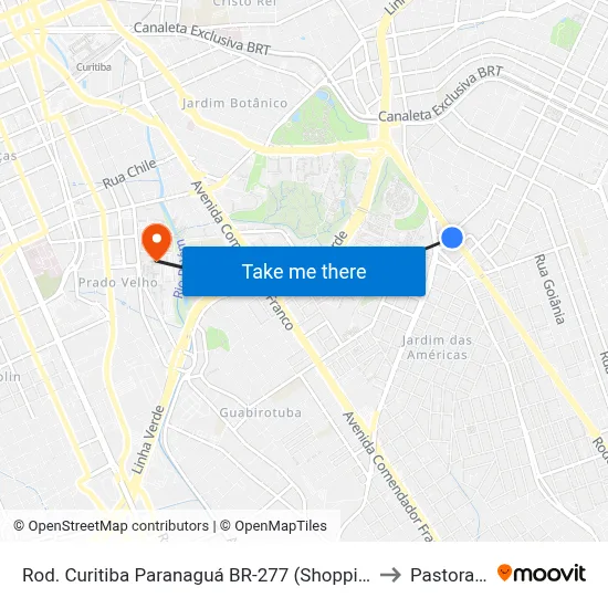 Rod. Curitiba Paranaguá BR-277 (Shopping Jardim das Américas) to Pastoral Pucpr map