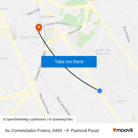 Av. Comendador Franco, 4485 to Pastoral Pucpr map