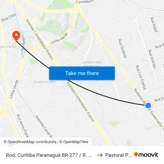 Rod. Curitiba Paranaguá BR-277 / R. Miguel Caluf to Pastoral Pucpr map