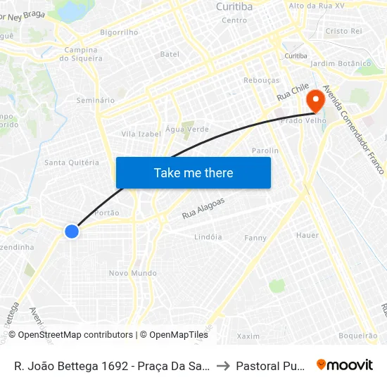R. João Bettega 1692 - Praça Da Santa to Pastoral Pucpr map