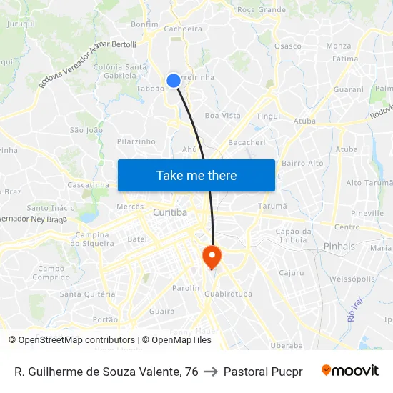 R. Guilherme de Souza Valente, 76 to Pastoral Pucpr map