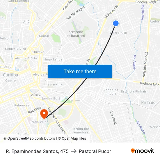 R. Epaminondas Santos, 475 to Pastoral Pucpr map