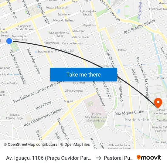 Av. Iguaçu, 1106 (Praça Ouvidor Pardinho) to Pastoral Pucpr map