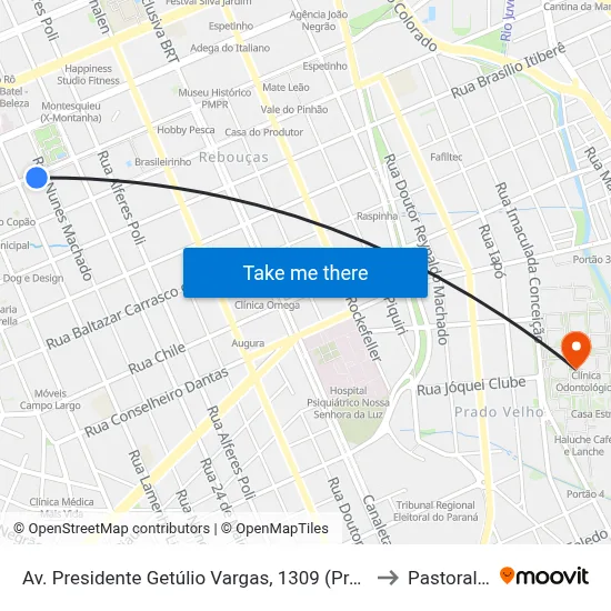 Av. Presidente Getúlio Vargas, 1309 (Praça Ouvidor Pardinho) to Pastoral Pucpr map