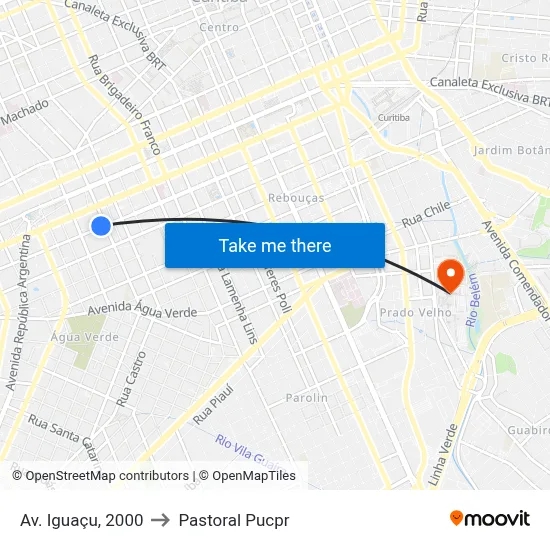 Av. Iguaçu, 2000 to Pastoral Pucpr map