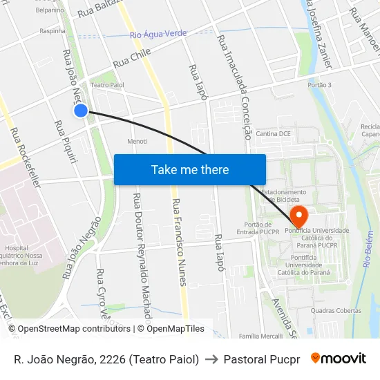 R. João Negrão, 2226 (Teatro Paiol) to Pastoral Pucpr map