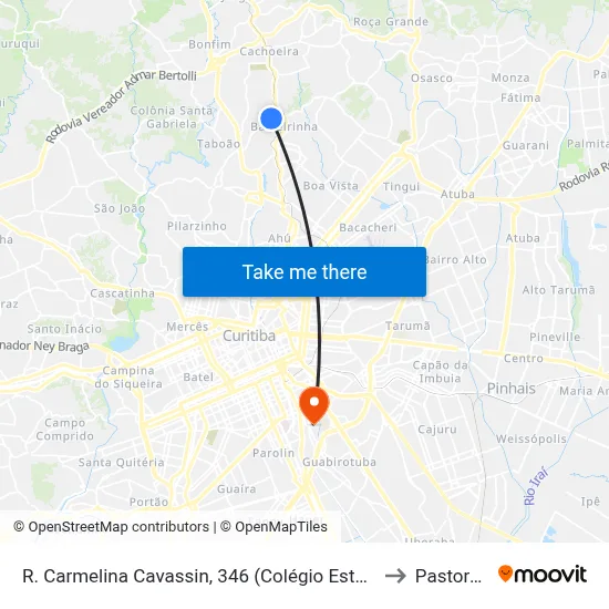 R. Carmelina Cavassin, 346 (Colégio Estadual Gelvira Correa Pacheco) to Pastoral Pucpr map