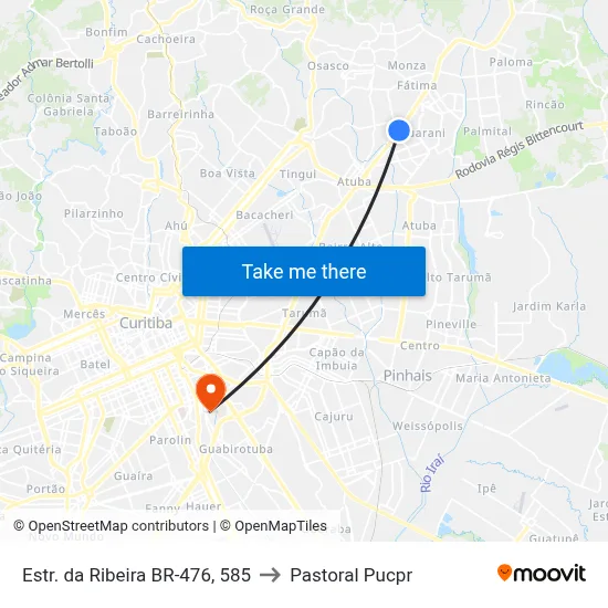 Estr. da Ribeira BR-476, 585 to Pastoral Pucpr map