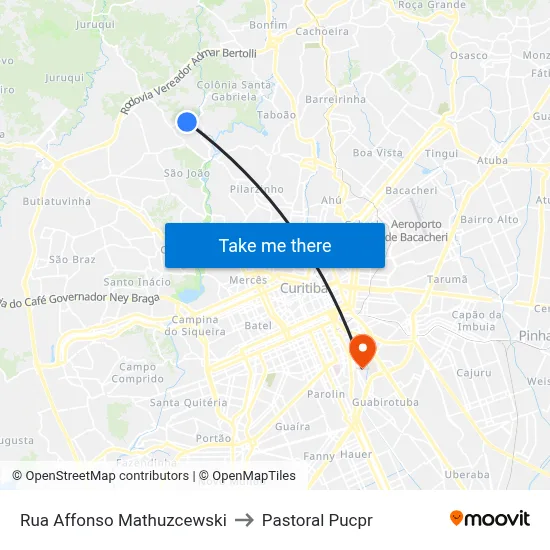 Rua Affonso Mathuzcewski to Pastoral Pucpr map