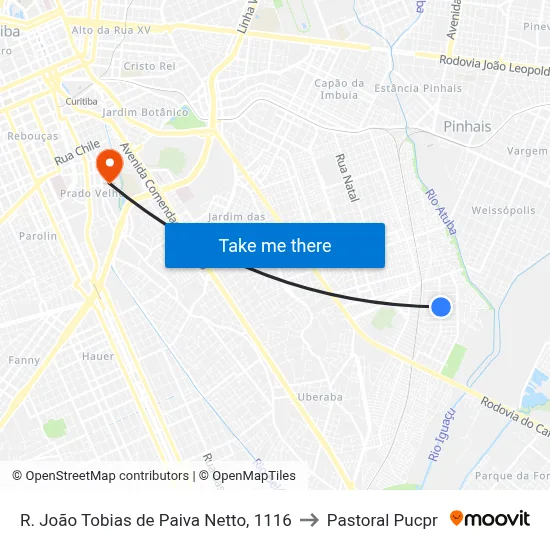 R. João Tobias de Paiva Netto, 1116 to Pastoral Pucpr map