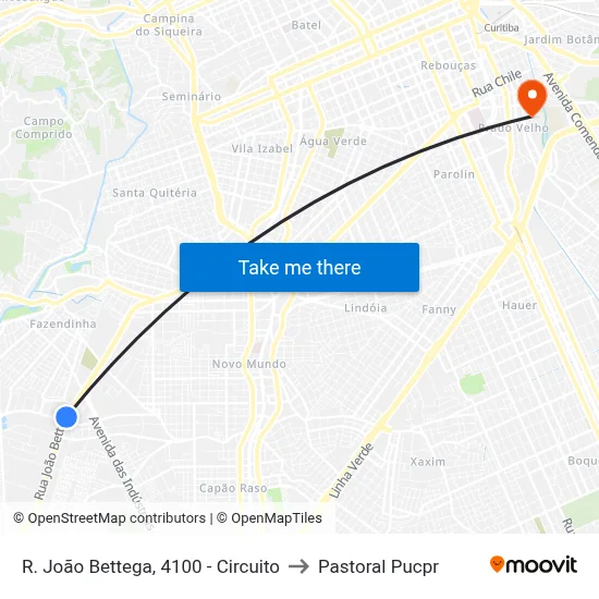 R. João Bettega, 4100 - Circuito to Pastoral Pucpr map