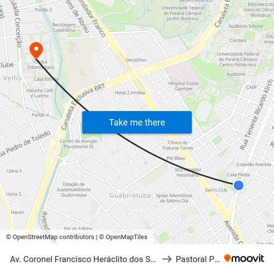 Av. Coronel Francisco Heráclito dos Santos, 1422 to Pastoral Pucpr map