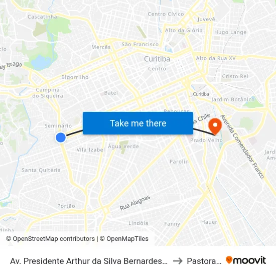 Av. Presidente Arthur da Silva Bernardes, 100 (Fonte de Jerusalém) to Pastoral Pucpr map