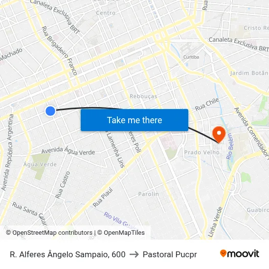 R. Alferes Ângelo Sampaio, 600 to Pastoral Pucpr map