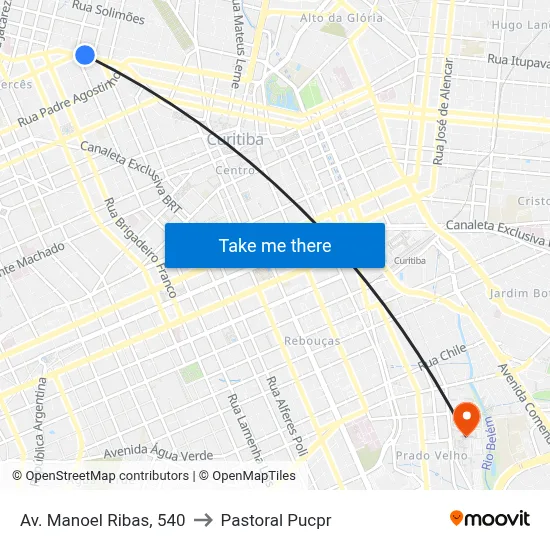 Av. Manoel Ribas, 540 to Pastoral Pucpr map