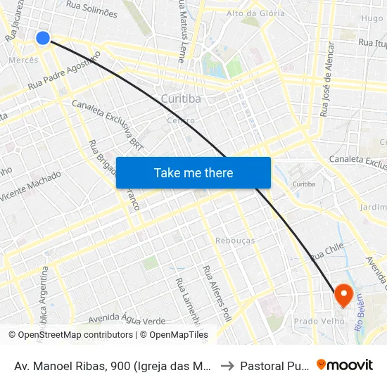 Av. Manoel Ribas, 900 (Igreja das Mercês) to Pastoral Pucpr map