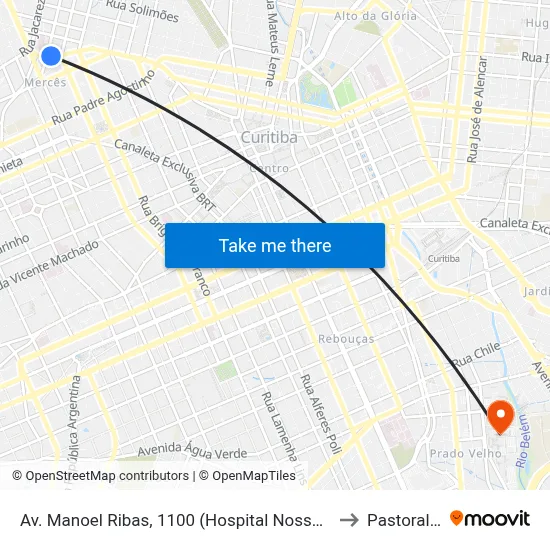 Av. Manoel Ribas, 1100 (Hospital Nossa Senhora das Graças) to Pastoral Pucpr map