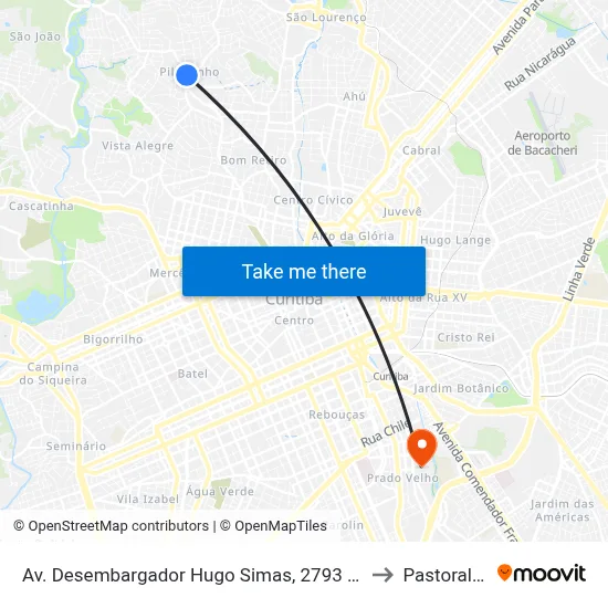 Av. Desembargador Hugo Simas, 2793 (Cruz do Pilarzinho) to Pastoral Pucpr map
