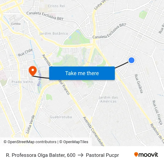 R. Professora Olga Balster, 600 to Pastoral Pucpr map