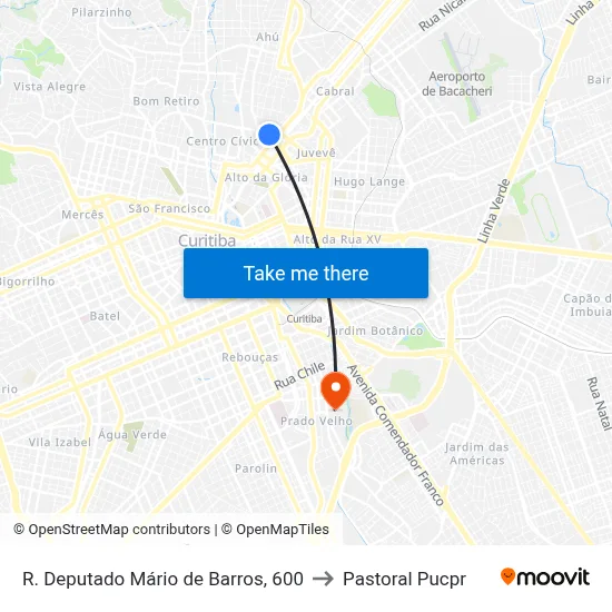 R. Deputado Mário de Barros, 600 to Pastoral Pucpr map