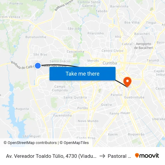 Av. Vereador Toaldo Túlio, 4730 (Viaduto Toaldo Túlio) to Pastoral Pucpr map
