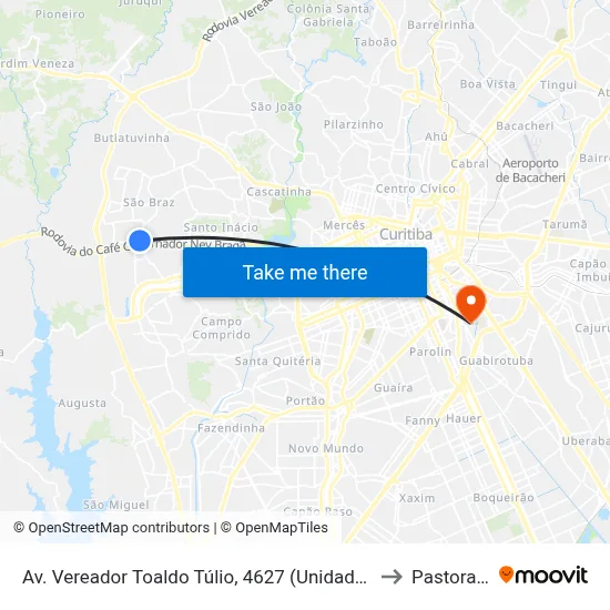 Av. Vereador Toaldo Túlio, 4627 (Unidade de Saúde Nova Orleans) to Pastoral Pucpr map