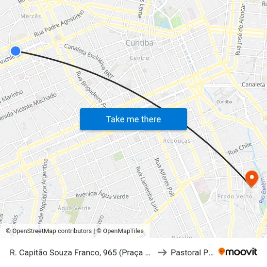 R. Capitão Souza Franco, 965 (Praça da Ucrânia) to Pastoral Pucpr map