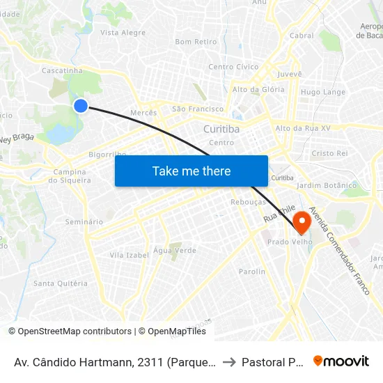 Av. Cândido Hartmann, 2311 (Parque Barigui) to Pastoral Pucpr map