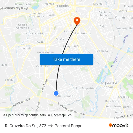 R. Cruzeiro Do Sul, 372 to Pastoral Pucpr map