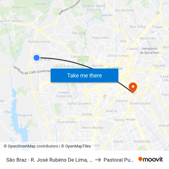 São Braz - R. José Rubéns De Lima, 215 to Pastoral Pucpr map