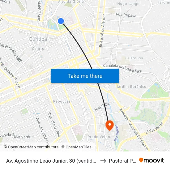 Av. Agostinho Leão Junior, 30 (sentido Colombo) to Pastoral Pucpr map