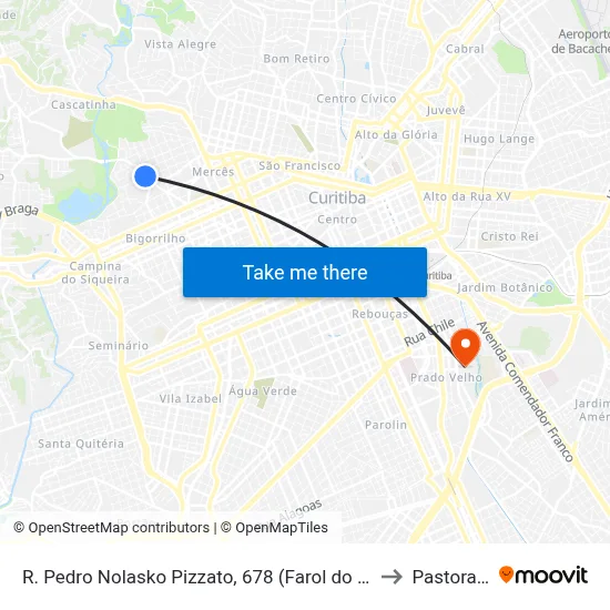 R. Pedro Nolasko Pizzato, 678 (Farol do Saber Emílio de Menezes) to Pastoral Pucpr map