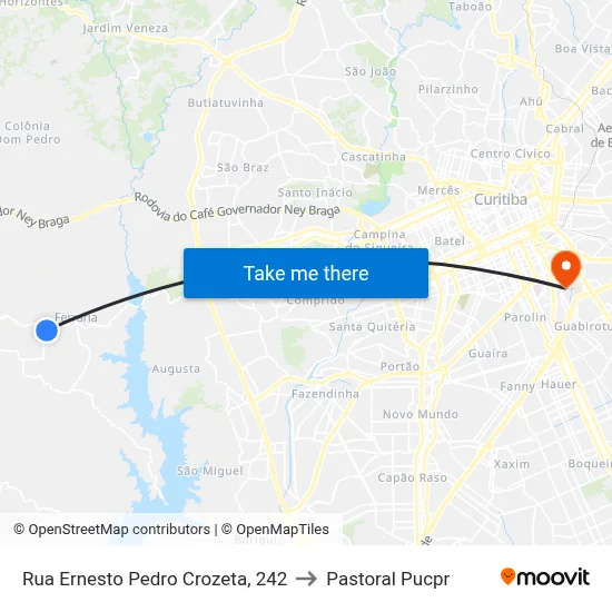 Rua Ernesto Pedro Crozeta, 242 to Pastoral Pucpr map