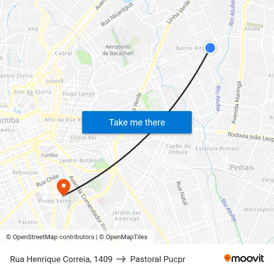 Rua Henrique Correia, 1409 to Pastoral Pucpr map