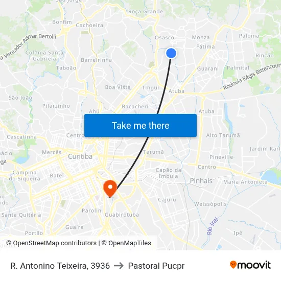 R. Antonino Teixeira, 3936 to Pastoral Pucpr map