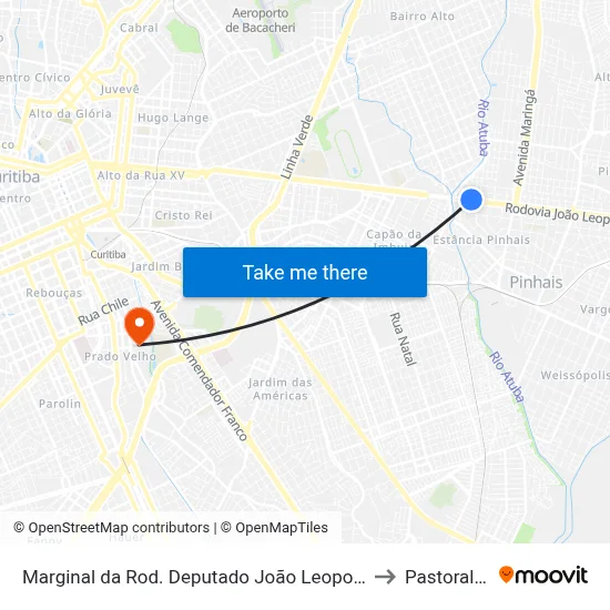 Marginal da Rod. Deputado João Leopoldo Jacomel, 13328 to Pastoral Pucpr map