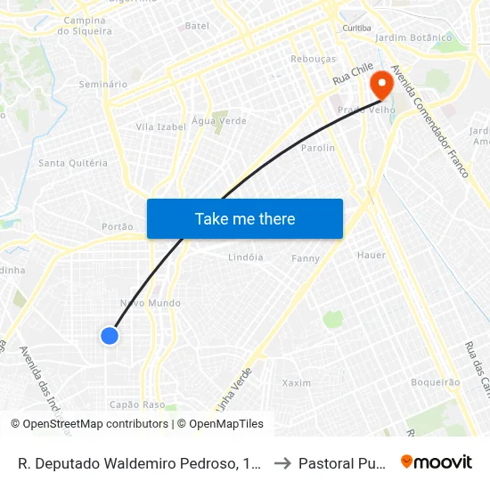 R. Deputado Waldemiro Pedroso, 1063 to Pastoral Pucpr map