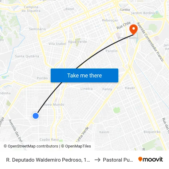 R. Deputado Waldemiro Pedroso, 1335 to Pastoral Pucpr map