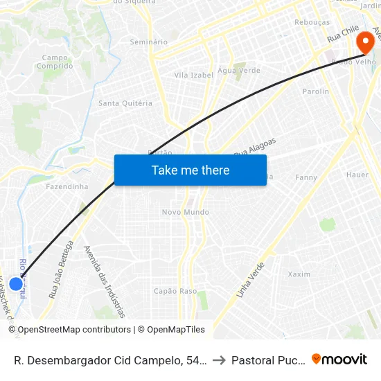 R. Desembargador Cid Campelo, 5485 to Pastoral Pucpr map