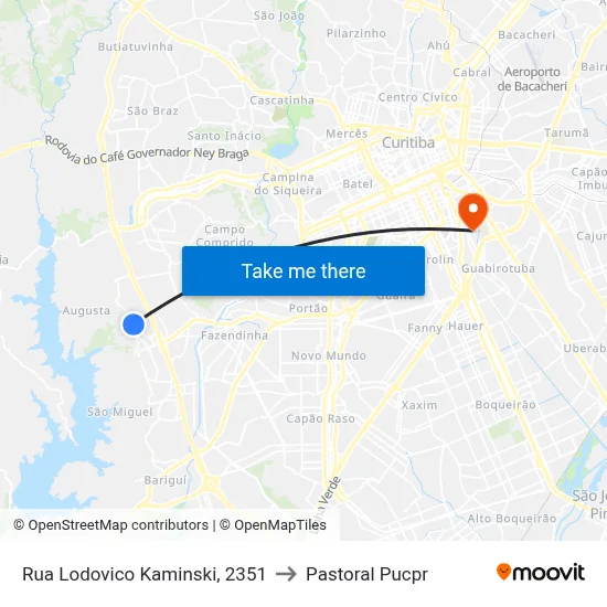 Rua Lodovico Kaminski, 2351 to Pastoral Pucpr map