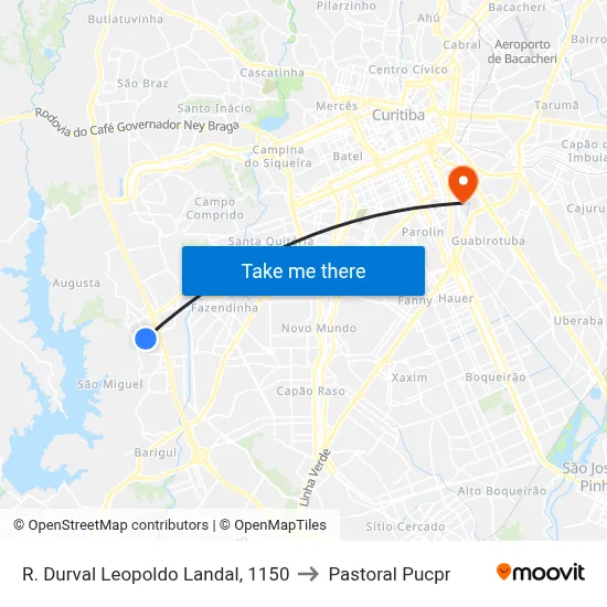 R. Durval Leopoldo Landal, 1150 to Pastoral Pucpr map