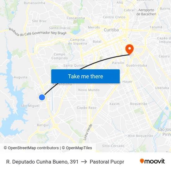 R. Deputado Cunha Bueno, 391 to Pastoral Pucpr map