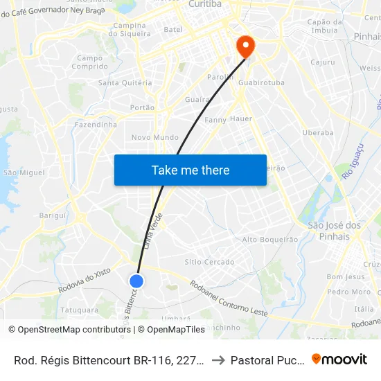 Marginal Rodovia Br 116 (Régis Bittencourt) 22790 to Pastoral Pucpr map