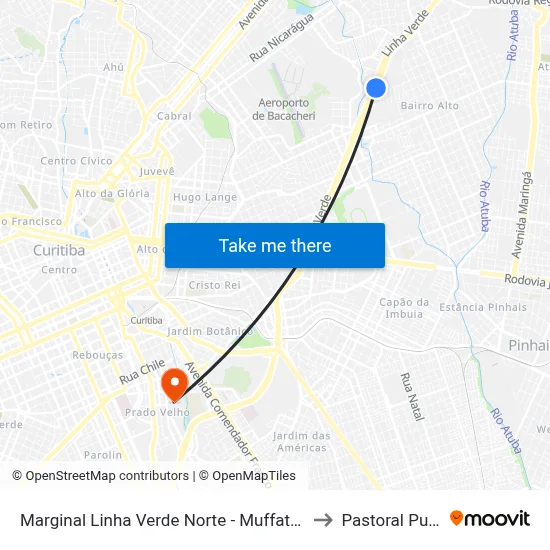 Marginal Linha Verde Norte - Muffato Max to Pastoral Pucpr map