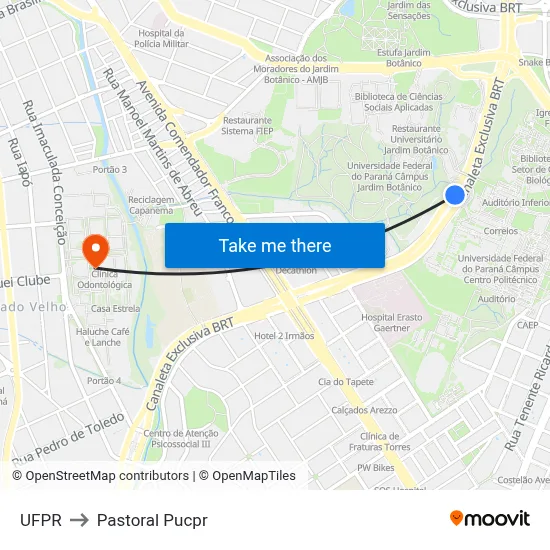 UFPR to Pastoral Pucpr map