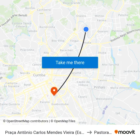 Praça Antônio Carlos Mendes Vieira (Estrada Das Olarias, 1600) to Pastoral Pucpr map