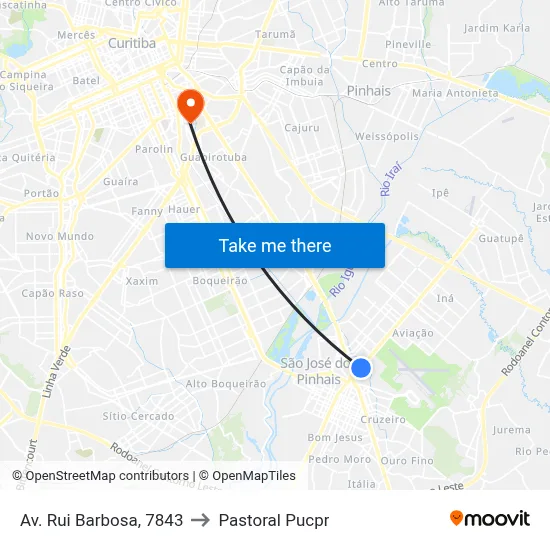 Av. Rui Barbosa, 7843 to Pastoral Pucpr map