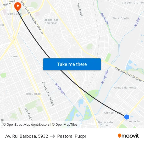Av. Rui Barbosa, 5932 to Pastoral Pucpr map