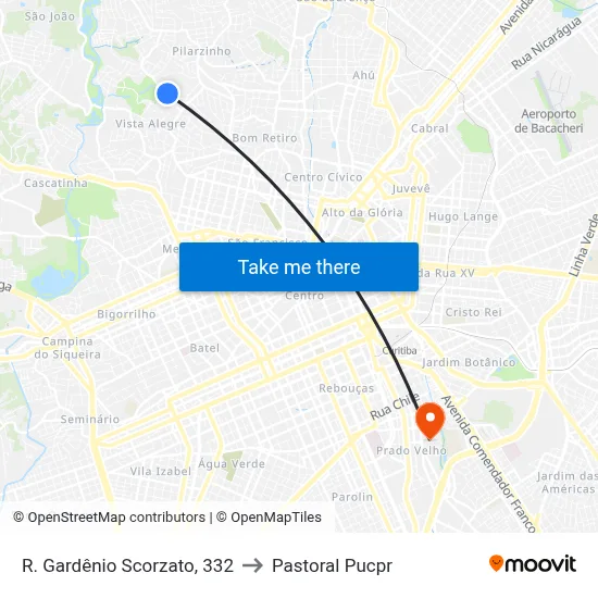 R. Gardênio Scorzato, 332 to Pastoral Pucpr map