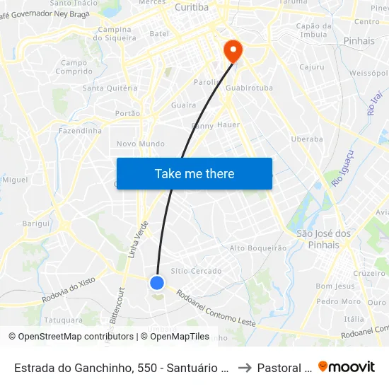 Estrada do Ganchinho, 550 - Santuário Divina Misericórdia to Pastoral Pucpr map